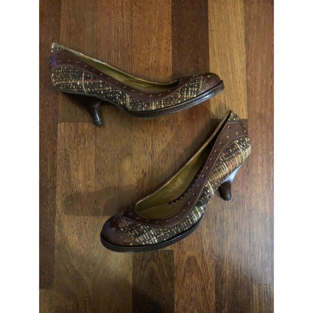 Women’s Vince Camuto Fabric Tweed Brown Tweed/Leather Kitten Heels Casual 6.5M - Picture 8 of 9